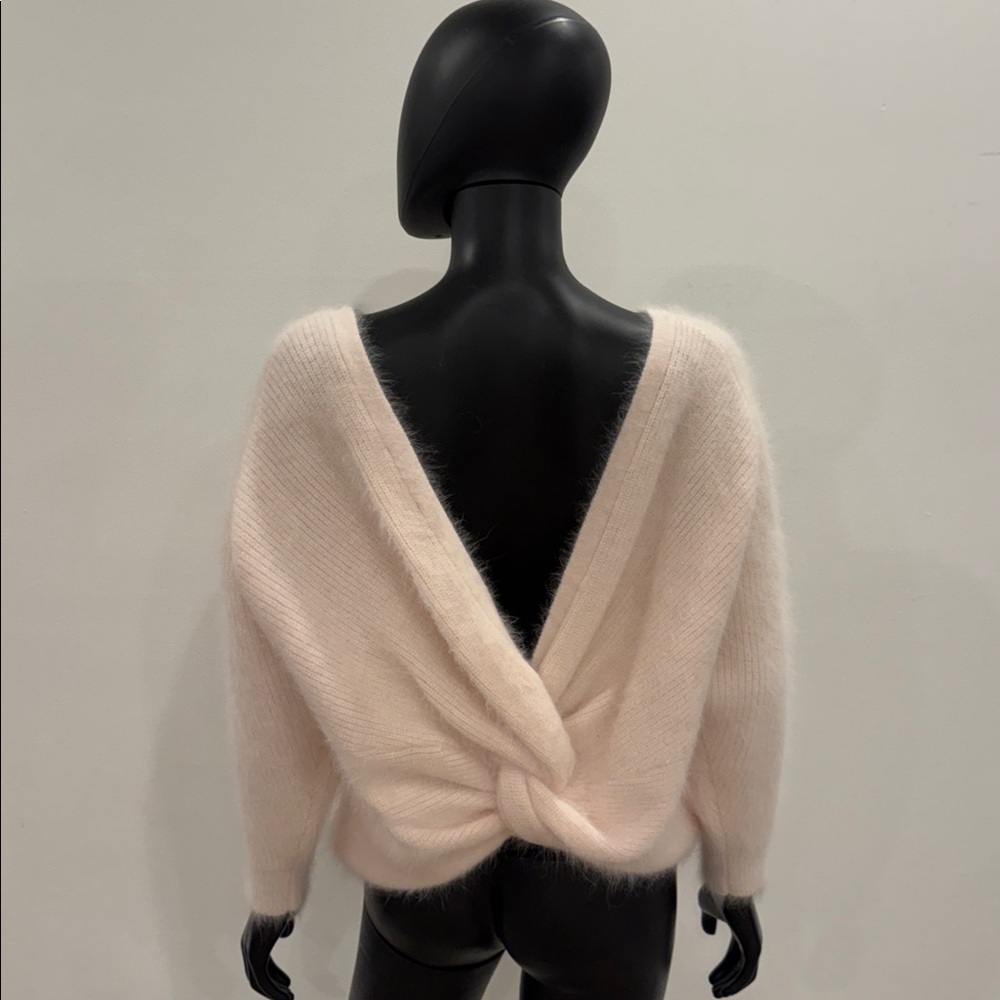 Ba&sh Paris  Angora Rose Women's Pink Sweater open V back -size S -new